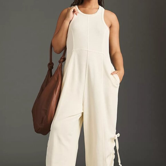 NEW ANTHROPOLOGIE Daily Practice Horizon Wide-Leg Knit Jumpsuit Ivory - Picture 4 of 8